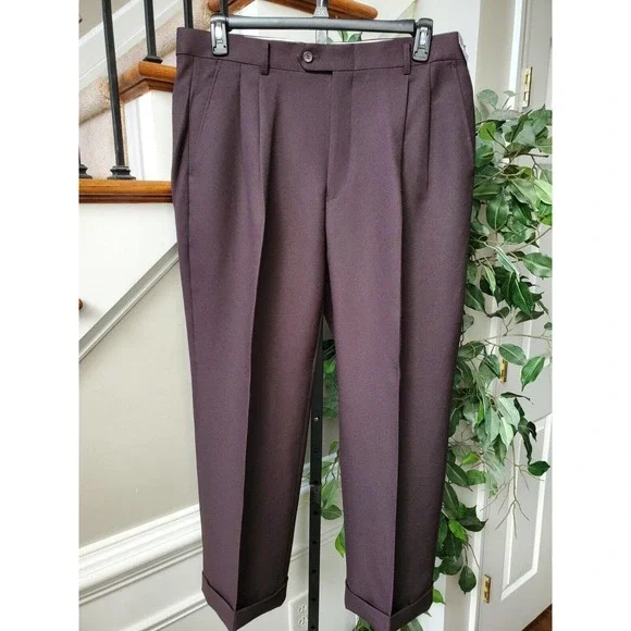 Tony Blake Men's Brown Solid 100% Polyester Straight Leg Dress Pants Size 38R